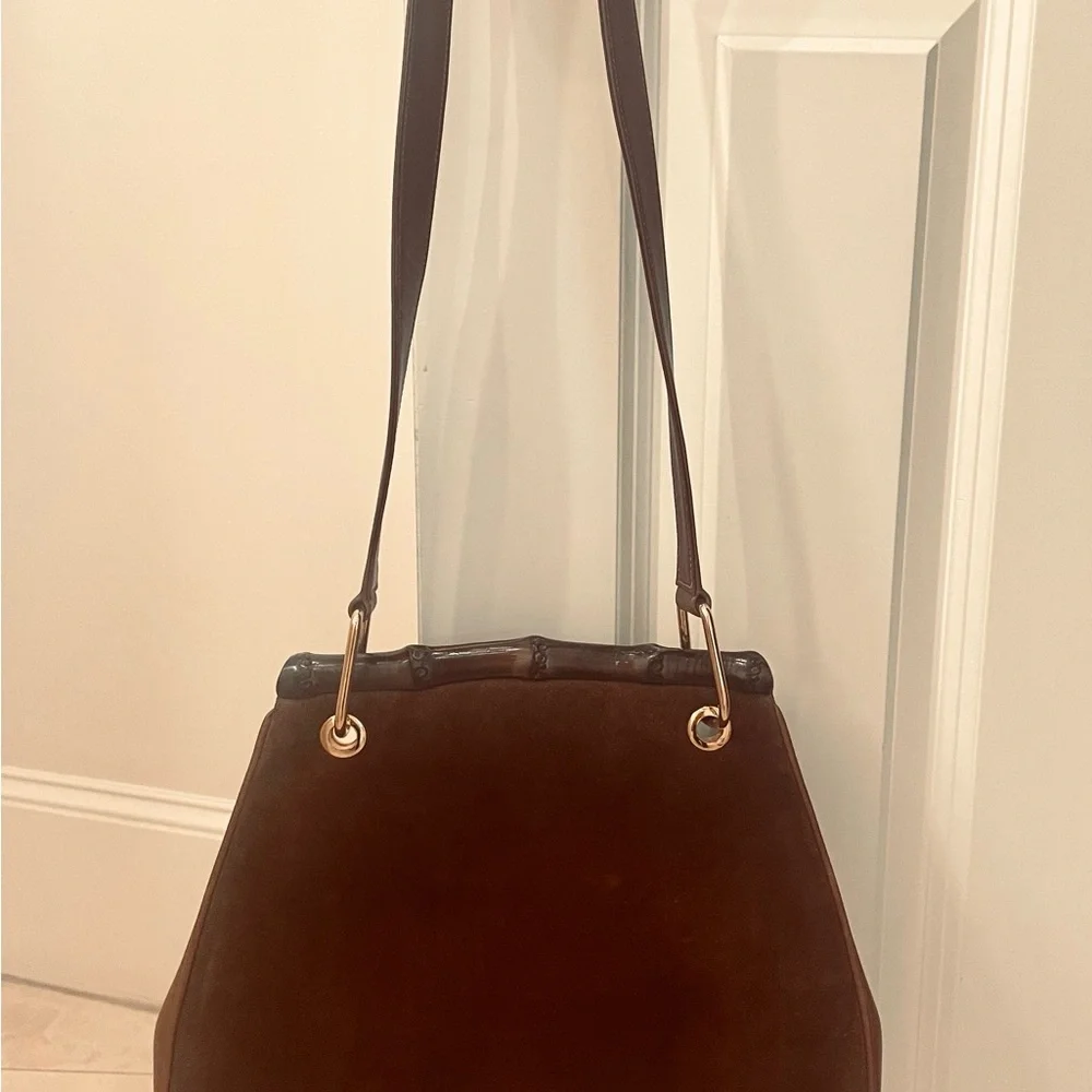❌SOLD❌ Authentic Gucci Bolso de hombro Brown Suede and Bamboo Vintage Bag - Picture 4 of 14